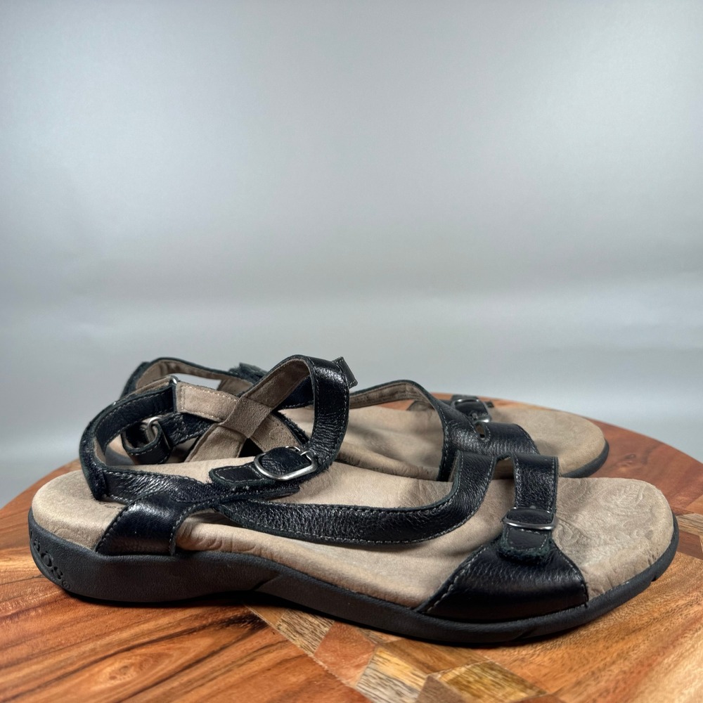 Taos Beauty Black Leather Strappy Adjustable Comfort Sandals Womens 7 BE2-13786